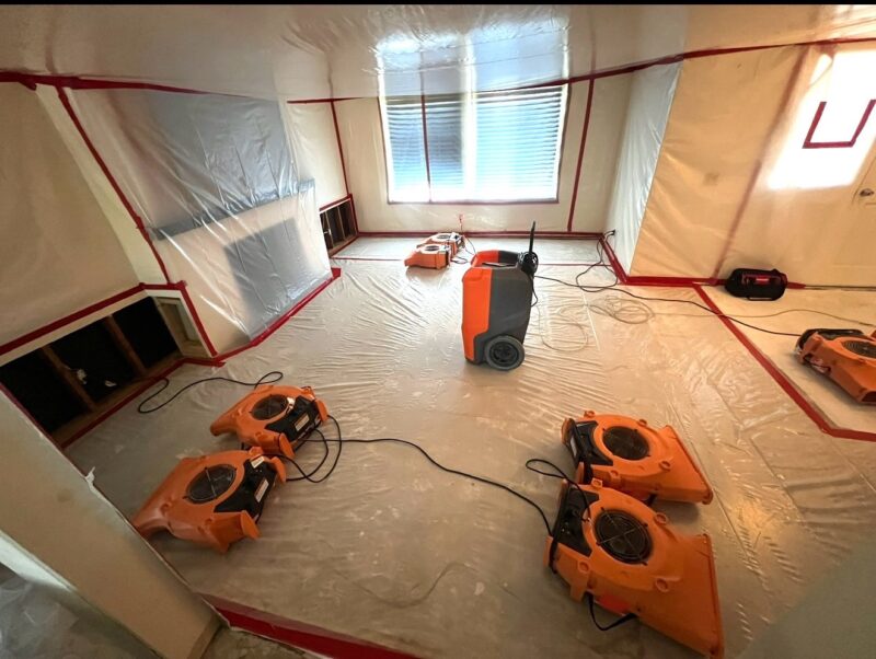 Air movers drying a water-damaged home in Riverside, CA