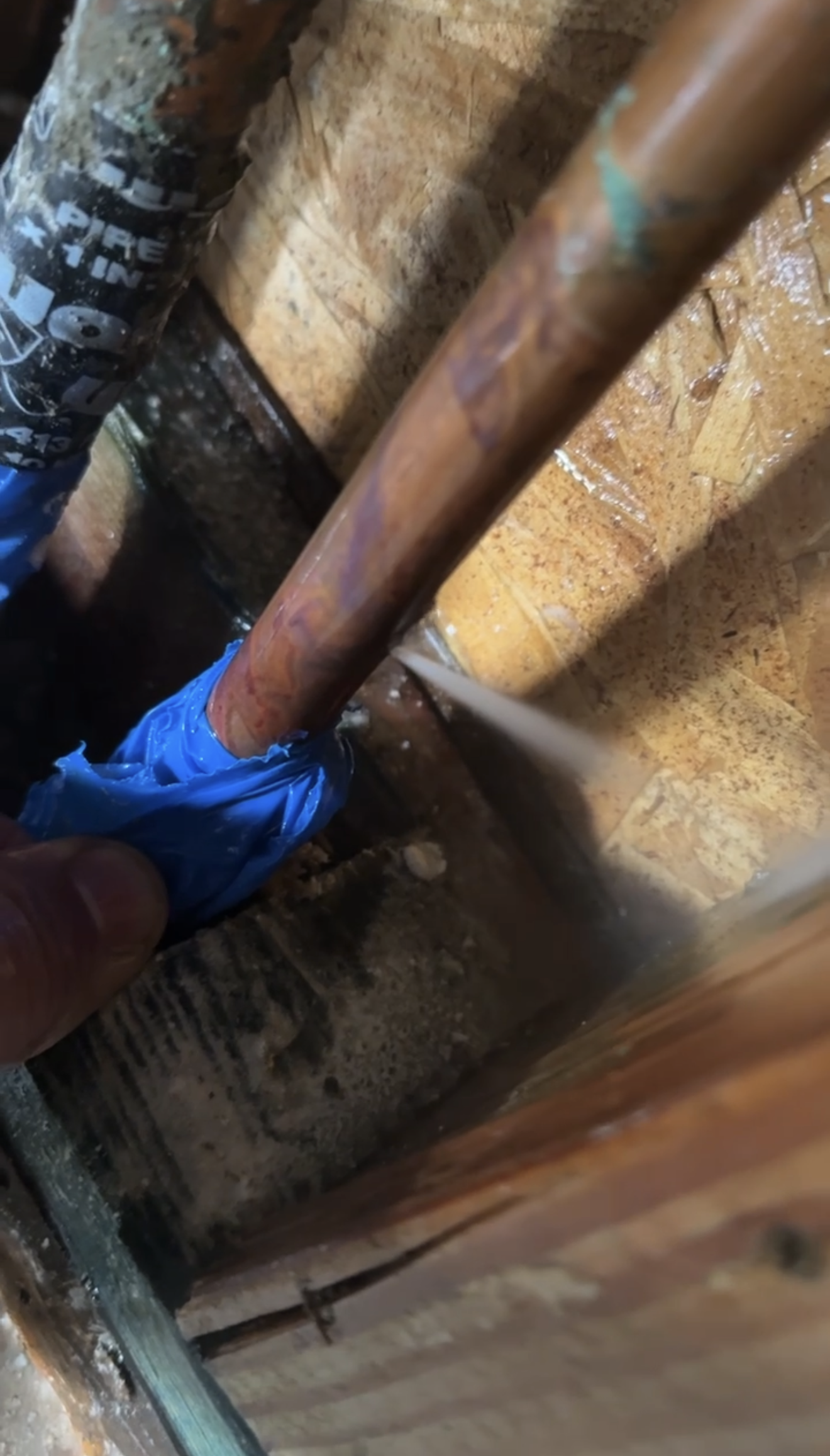 Copper pipe pinhole leak causing water damage