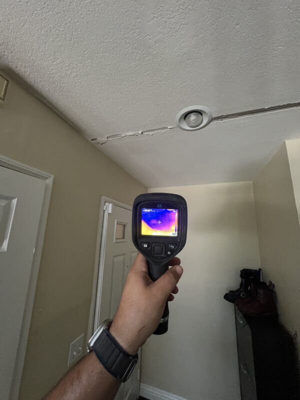 Thermal imaging moisture inspection during a Corona CA water damage restoration project