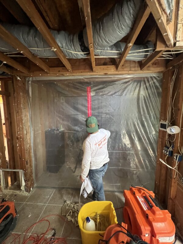 Containment barrier during a Corona CA water damage restoration project